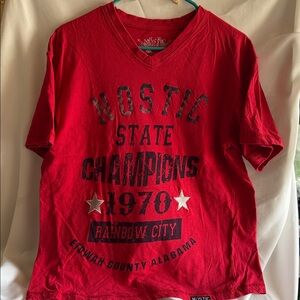 Red Graphic T-Shirt with Black Lettering